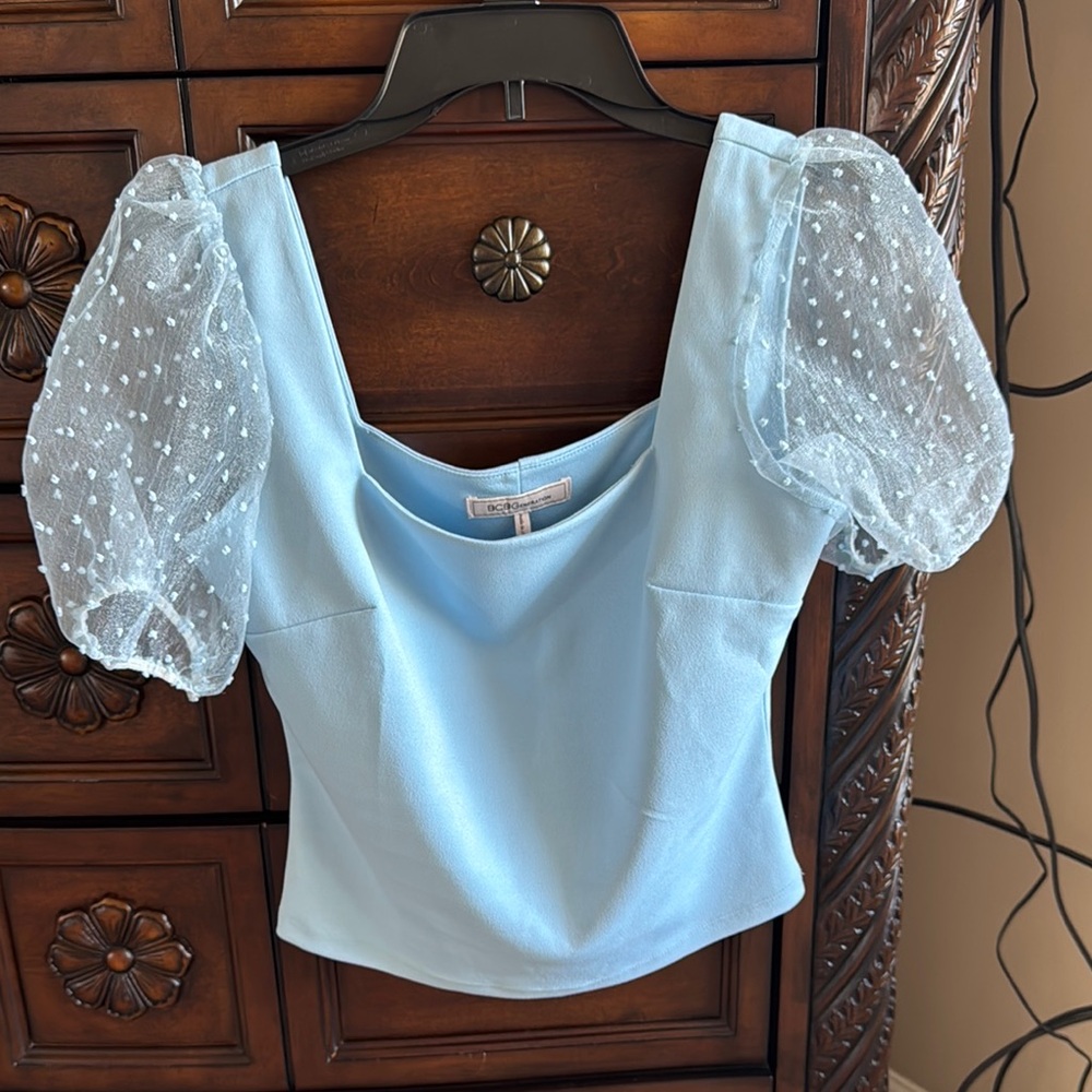 Blue Puff Sleeve Women's Top